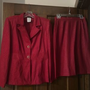 COURTENAY brand 2 pc suit jacket & skirt reptile pattern red size 8